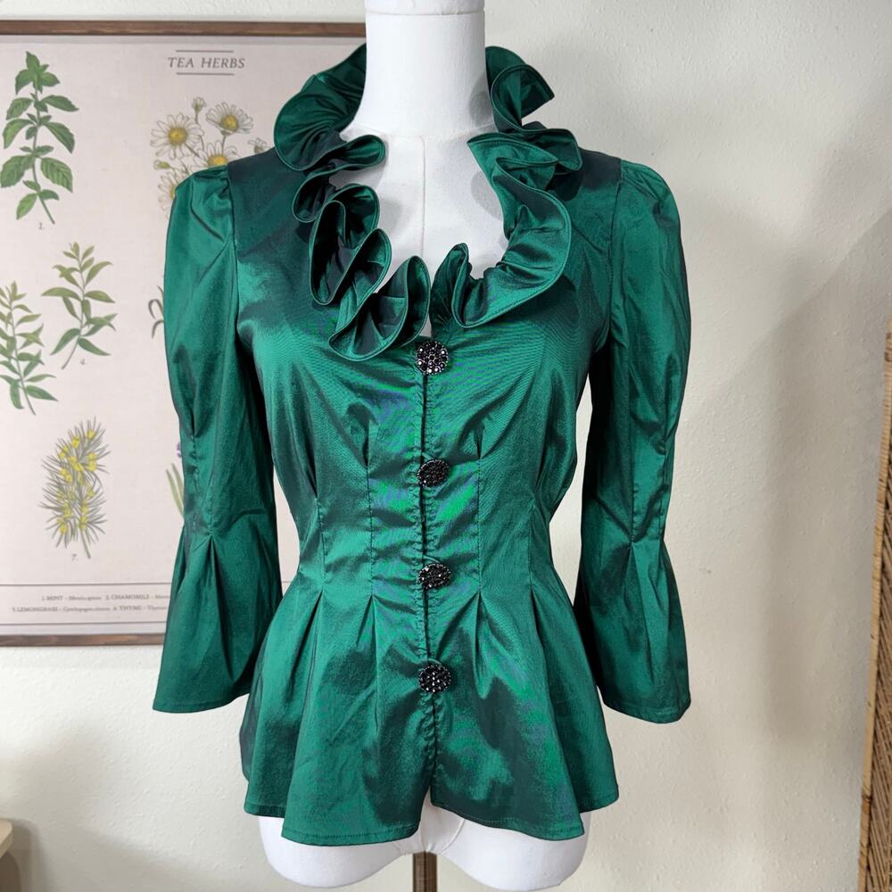 Y2k Satin Ruffle Collar Flare Sleeves Jacket Romantic Goth Victorian Vampire S 4